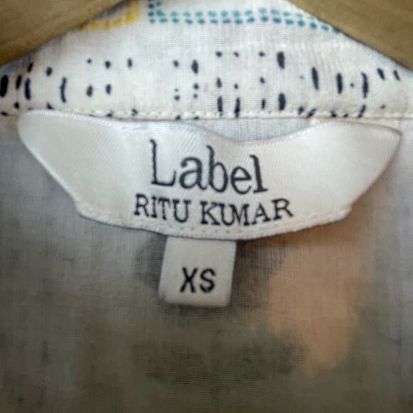 Label Ritu Kumar Dress XS Cream Pink Gond 70s Retro Boho Handkerchief Festival - Picture 3 of 9